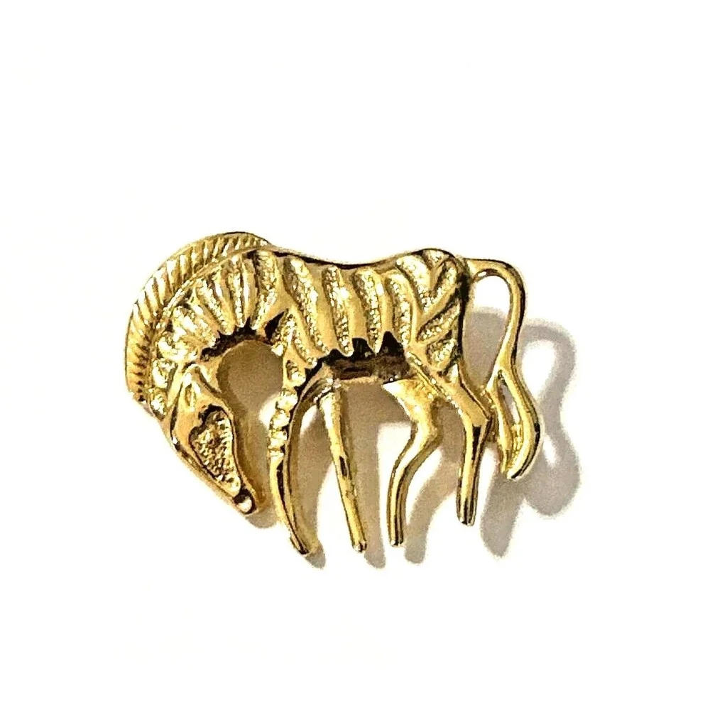 Vintage Abstract Zebra Brooch Gold Tone Modernist Pin MCM Figural Stylized 1.75